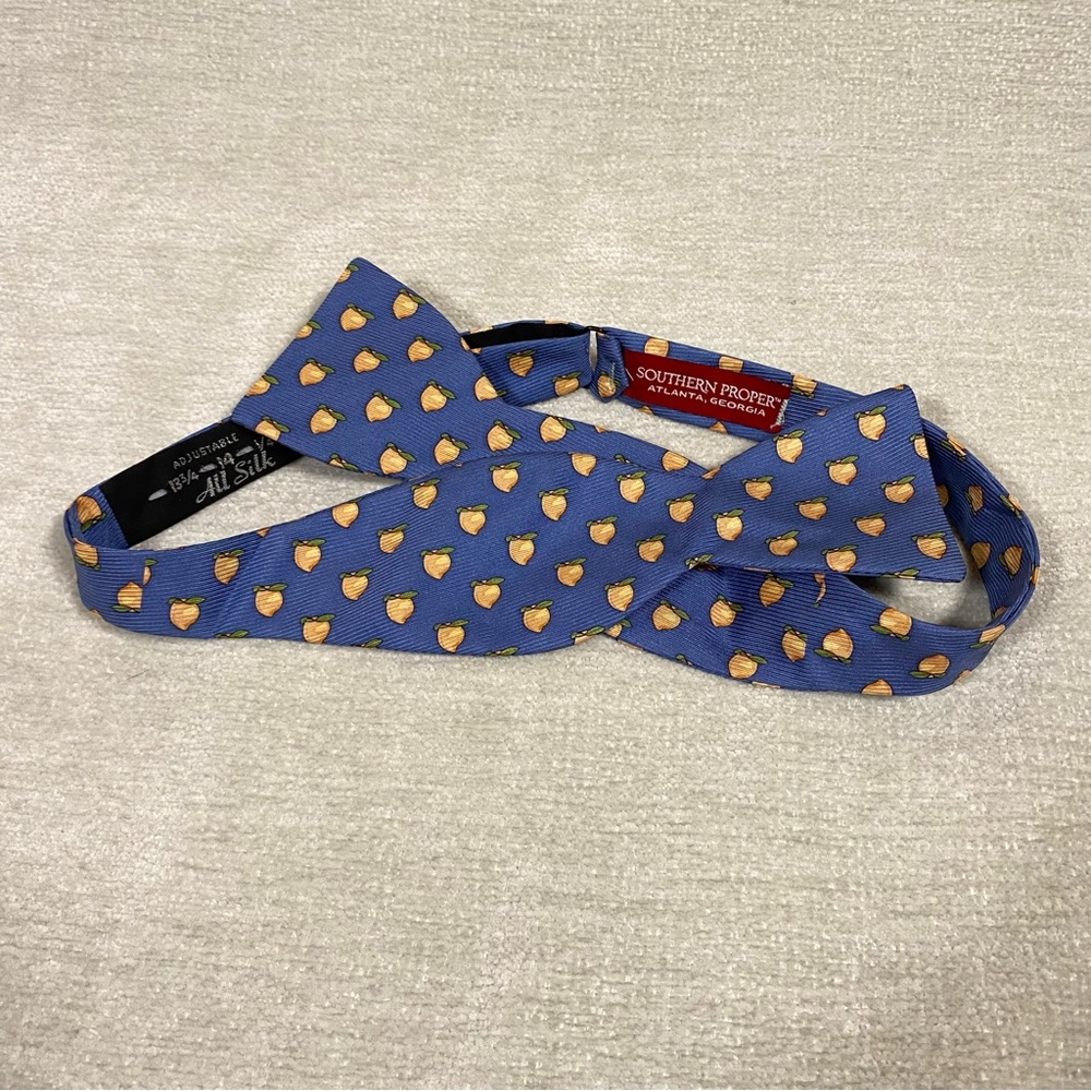 Southern Proper Georgia Peach Blue Bowtie with Peaches 100% Silk Adjustable Tie